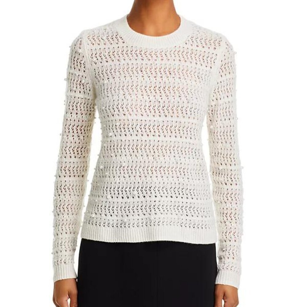 Aqua Cashmere Bead Embellished Sweater Ivory Size XXL NWT - Picture 2 of 6